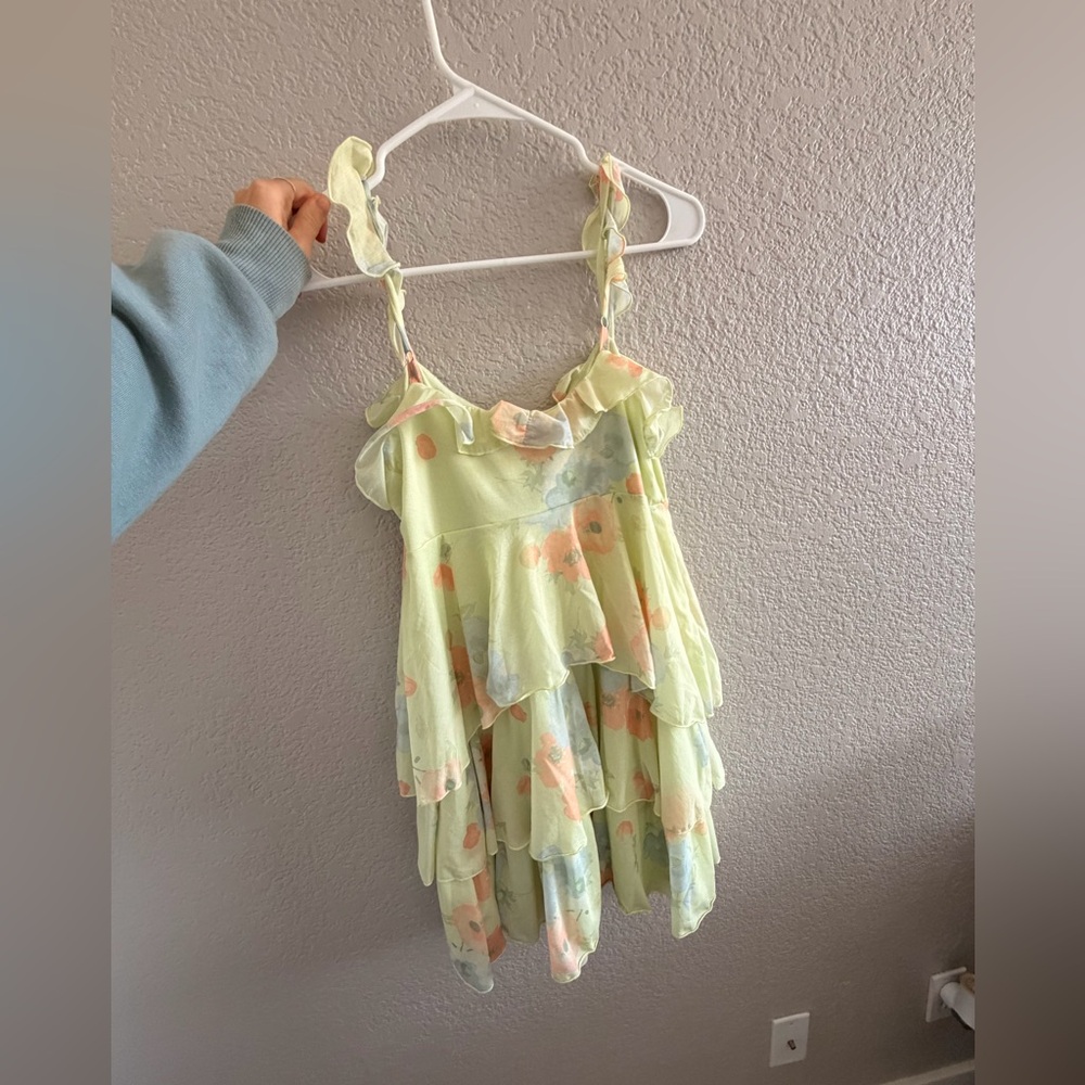 Wild Fable Layered Floral Dress - Light Green and Peach